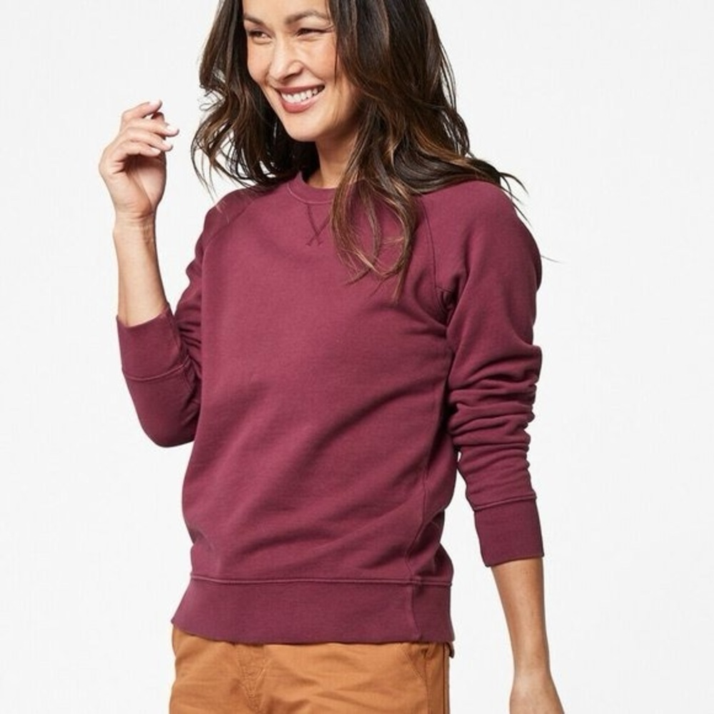 Pact Women’s Cabernet Maroon Essential Crewneck Sweatshirt Organic Cotton Small - Picture 1 of 10